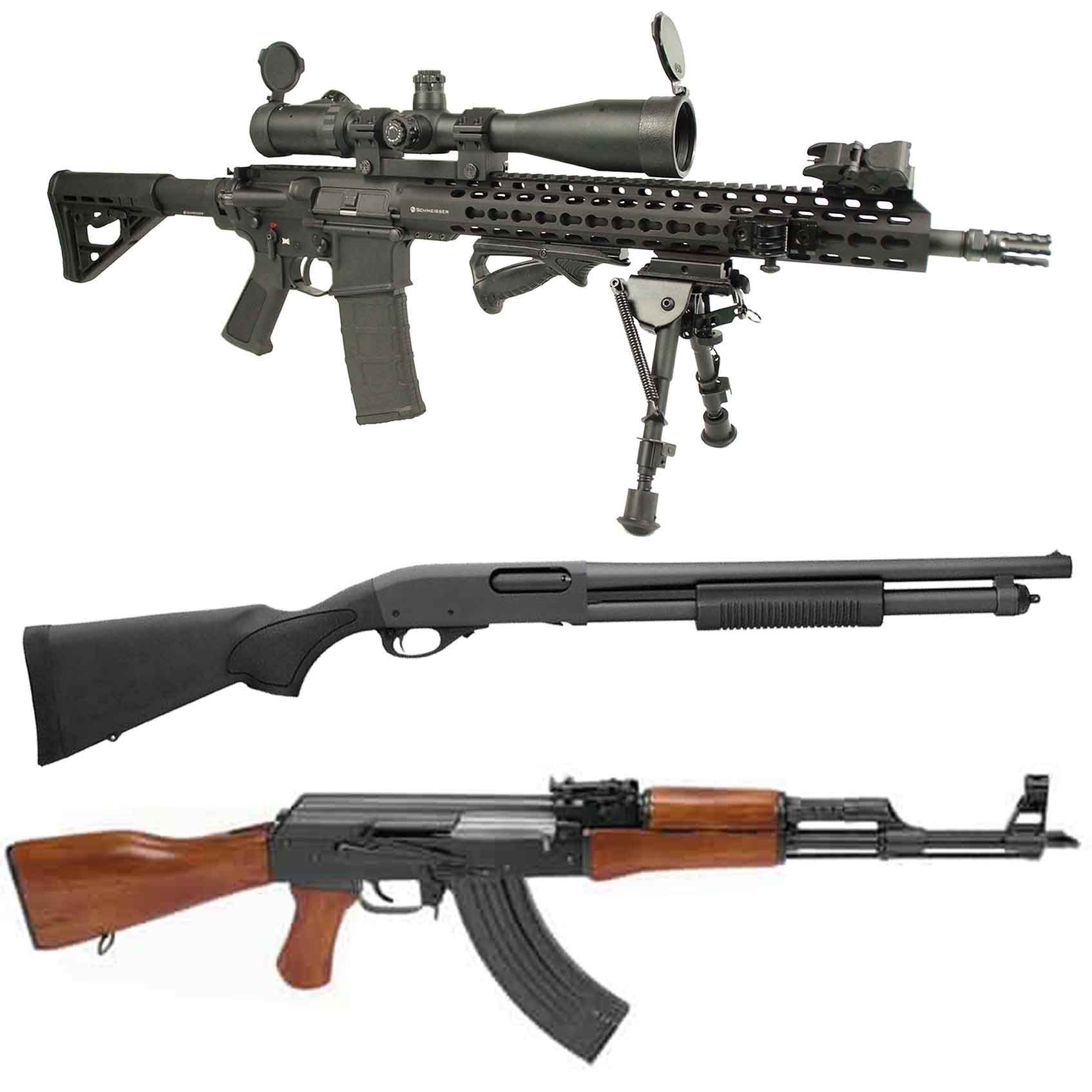 Schmeisser AR15 M5FL (25) | Remington 870 Tactical (25) | AK47 clone – AK47 SDM (25)
